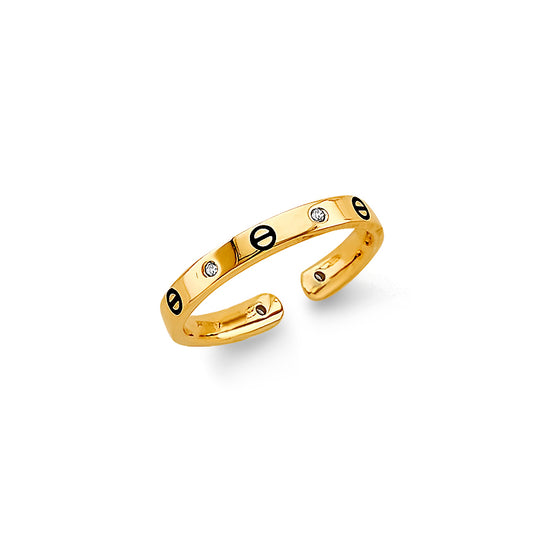 Anillo de dedo del pie de amor, amor, amor de oro macizo de 14 quilates