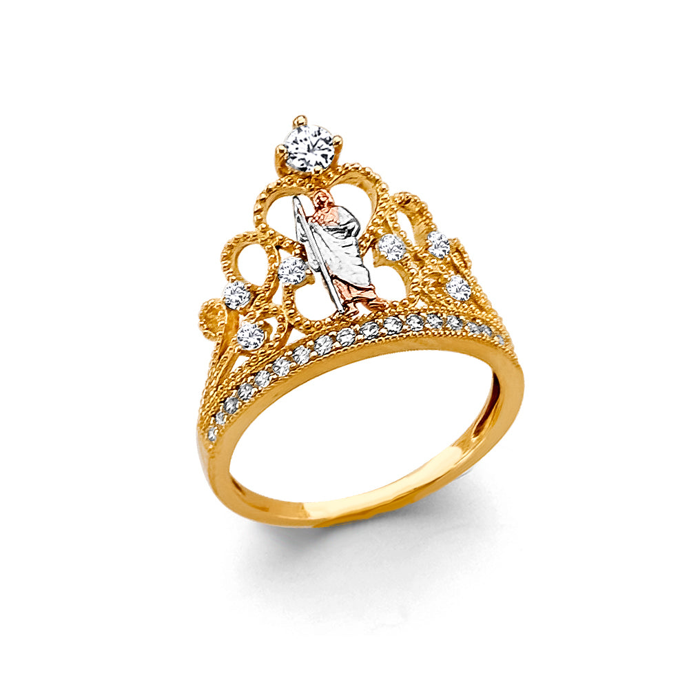 14k gold two tone crown cz san judas ring