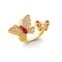 14K gold butterfly ring, open cuff butterfly ring, ruby butterfly ring, statement gold butterfly jewelry, CZ butterfly ring
