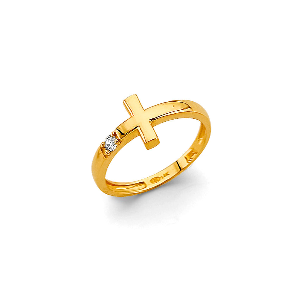 14k gold baby cross cz ring or womens pinky ring