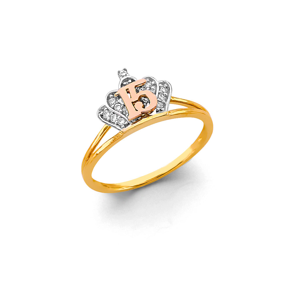 14k gold two tone small crown quinceanera ring