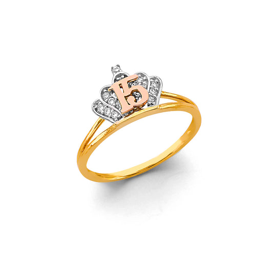 14K gold 15 años crown ring, quinceañera gold ring, 15 ring for birthday, elegant quince ring, real gold crown quince ring, 15 años jewelry gift