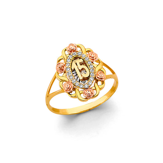 14k gold tri color flowers 15 ring