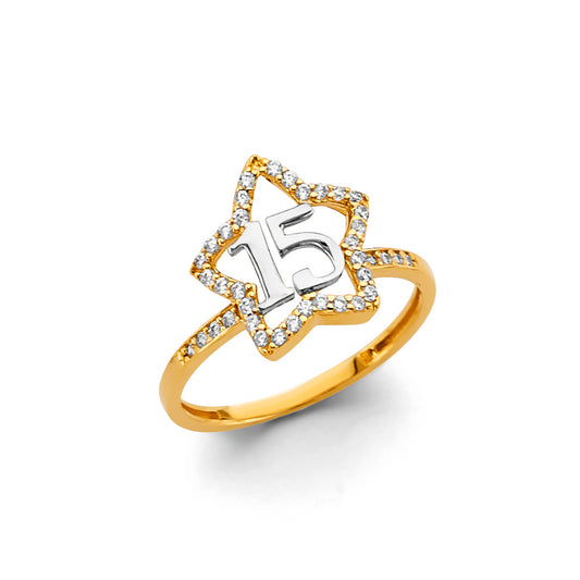 14k gold star cz 15 ring