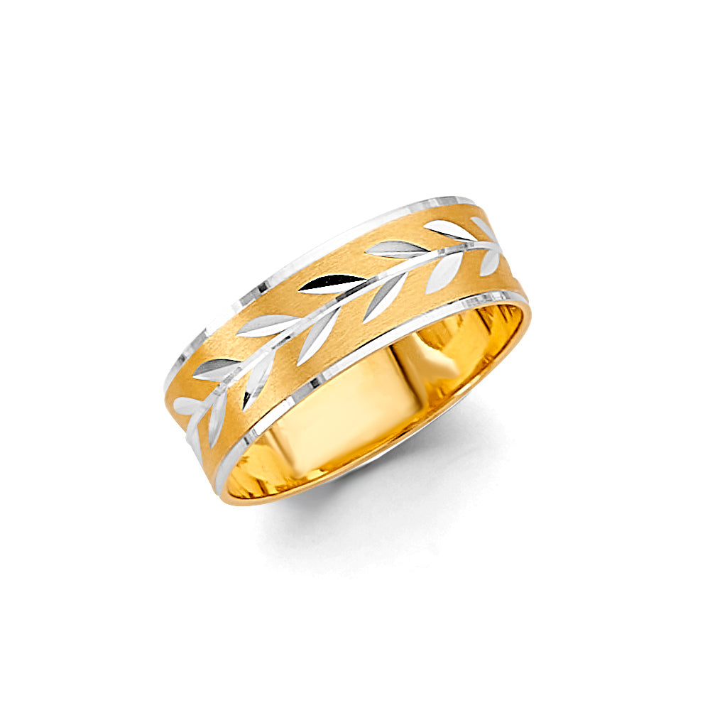 14K Gold Men's Wedding Band – 6mm Diamond-Cut Leaf Design