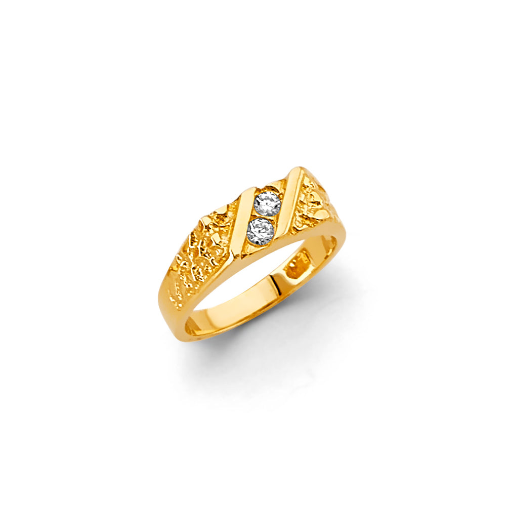 14K Gold Nugget Ring with CZ Stones