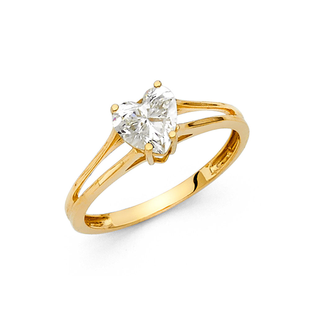 14K Solid Gold Heart Cut CZ Split Shank Engagement Wedding Ring