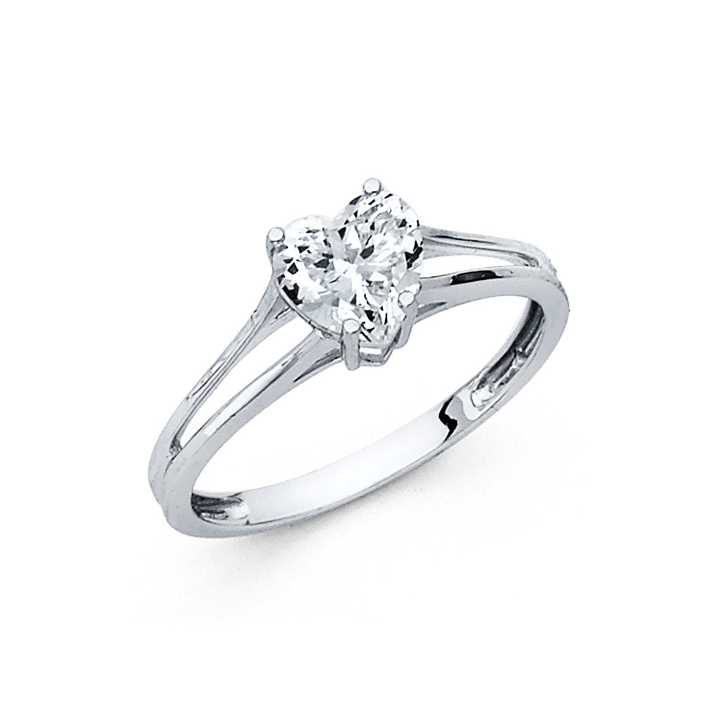 14K Solid Gold Heart Cut CZ Split Shank Engagement Wedding Ring