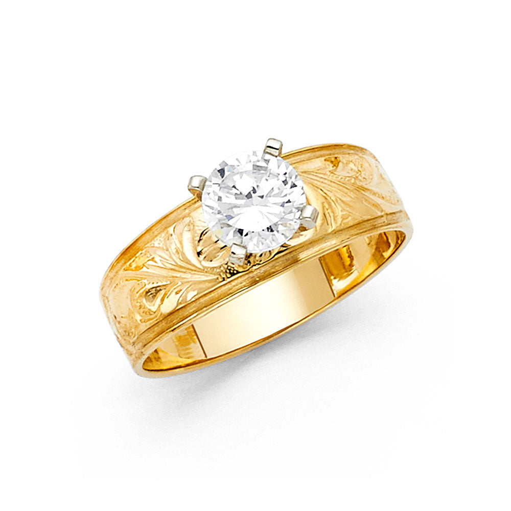 14K Solid Gold CZ Flower Leaf Womens Wedding Engagement Ring