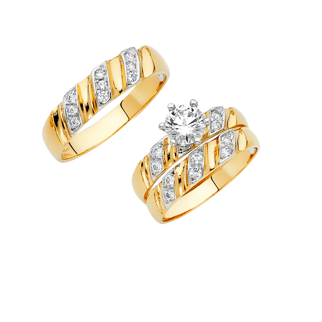 Conjunto de alianza de boda y compromiso en dos tonos de oro macizo de 14 quilates