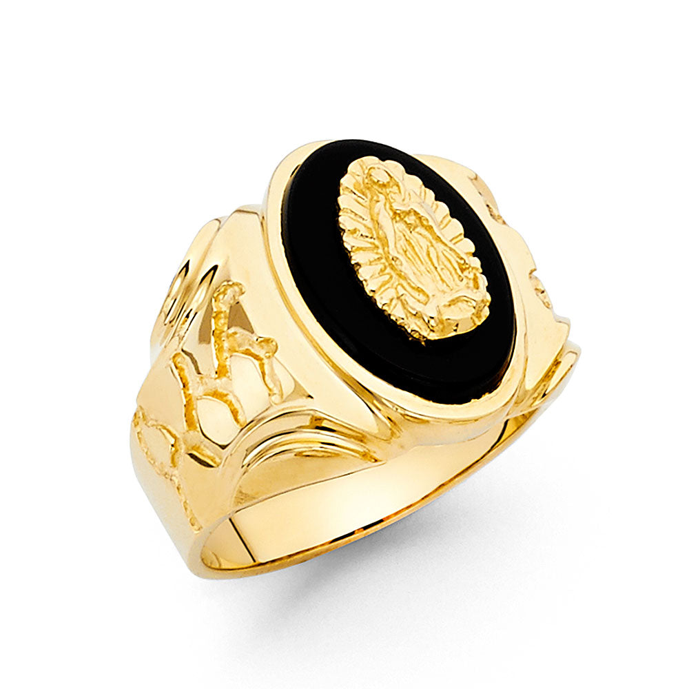 14k solid gold virgencita onyx mens ring