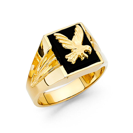 14K Solid Gold Eagle Onyx Ring