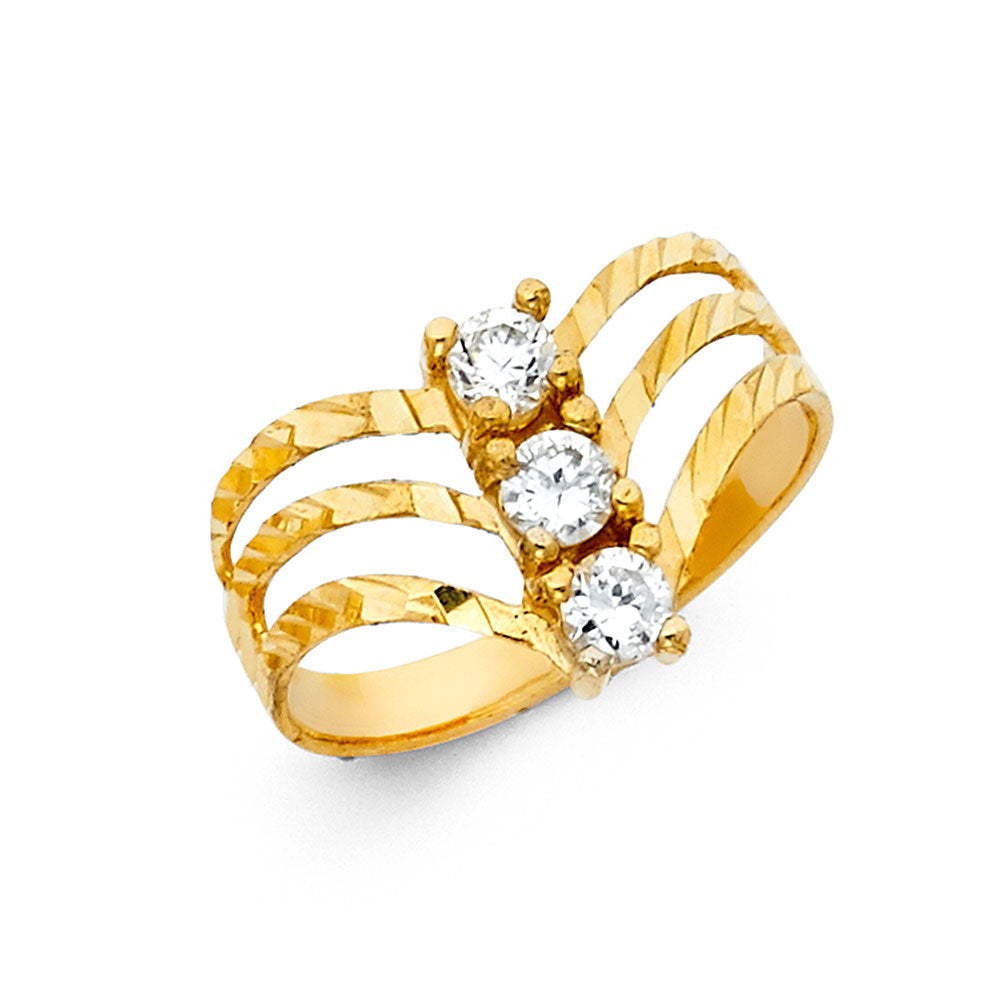 14k solid gold 3 stone semanario womens ring