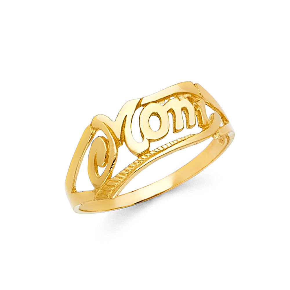 14k solid gold "mom" band ring