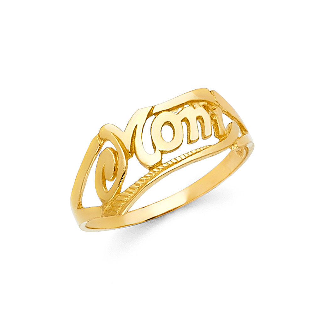 14K Solid Gold "Mom" Band Ring