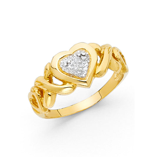 14k solid gold triple heart ring with cz stones