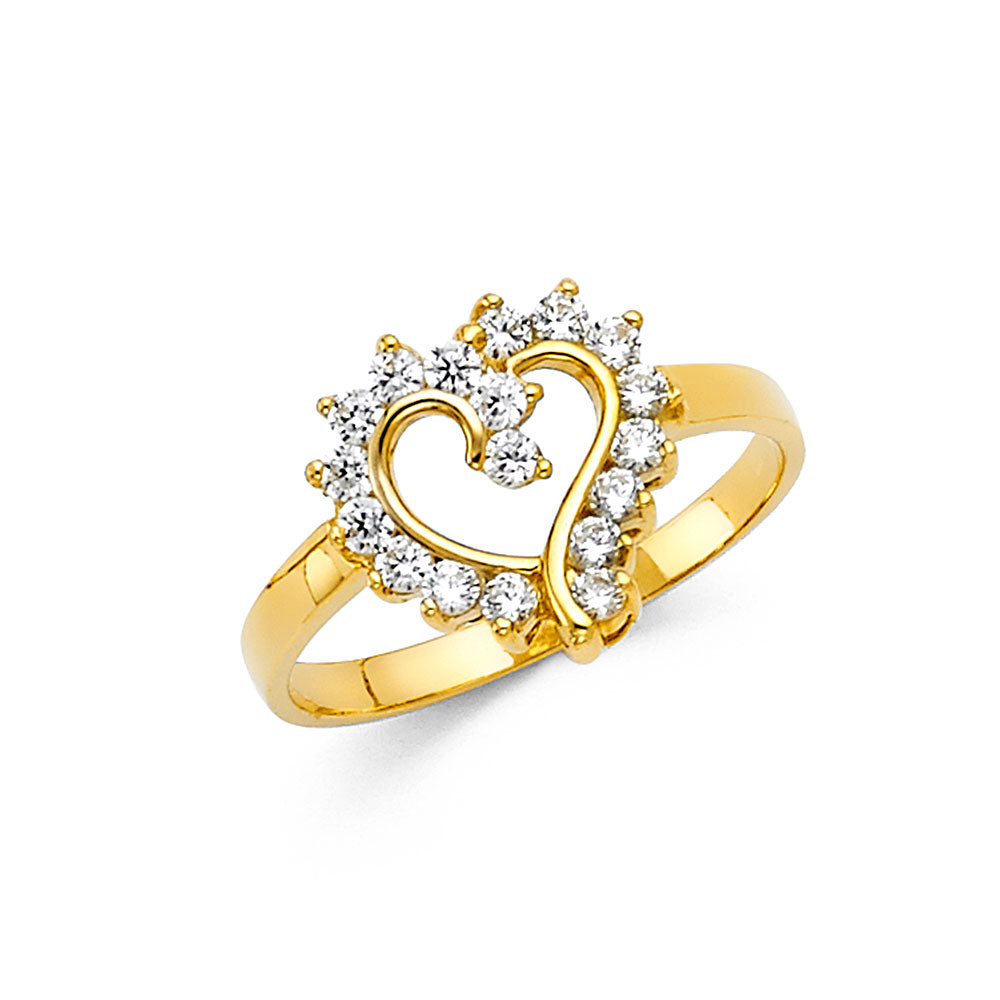 14k solid gold heart cz ring