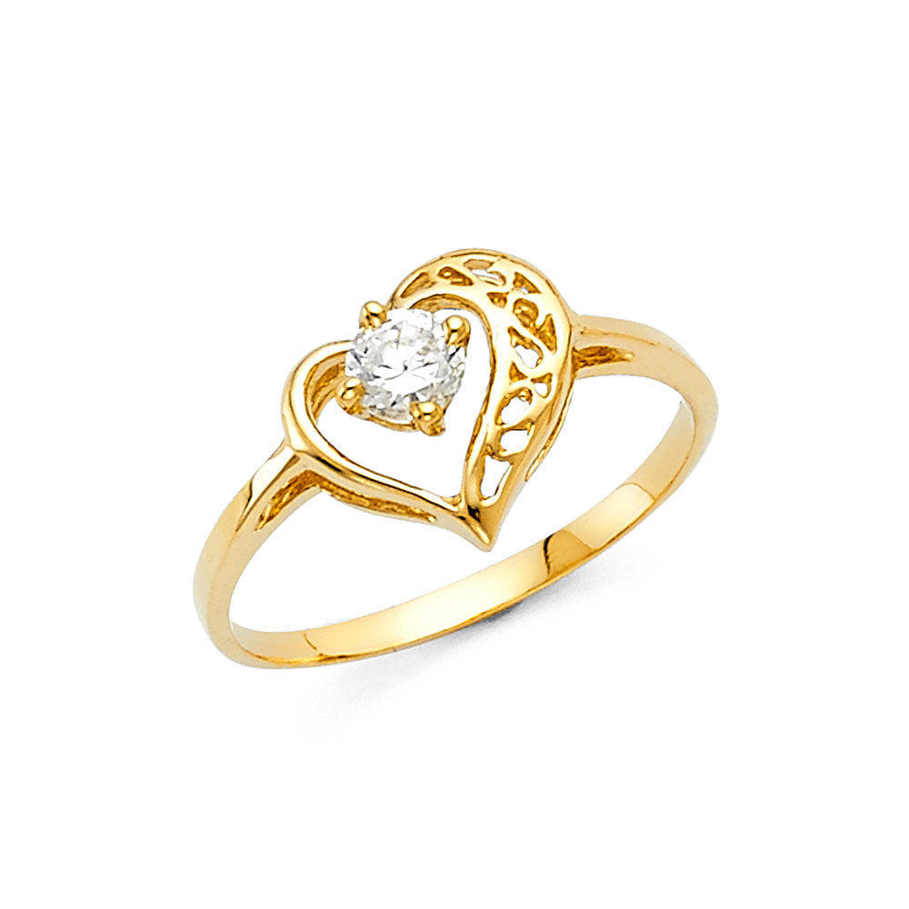 14K Solid Gold Heart Red CZ Ring