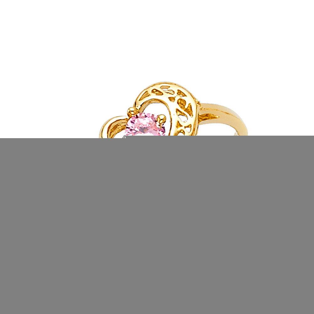 14k solid gold heart red cz ring