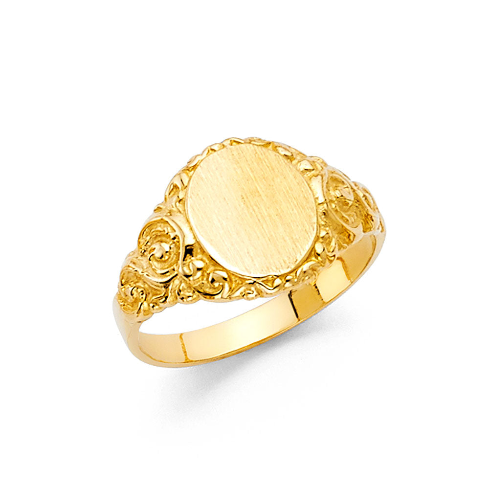 14K Gold Oval Floral Signet Ring – Authentic 14K yellow gold ring with ornate floral detail. Perfect as a baby ring or women’s pinky ring. Custom sizing available
