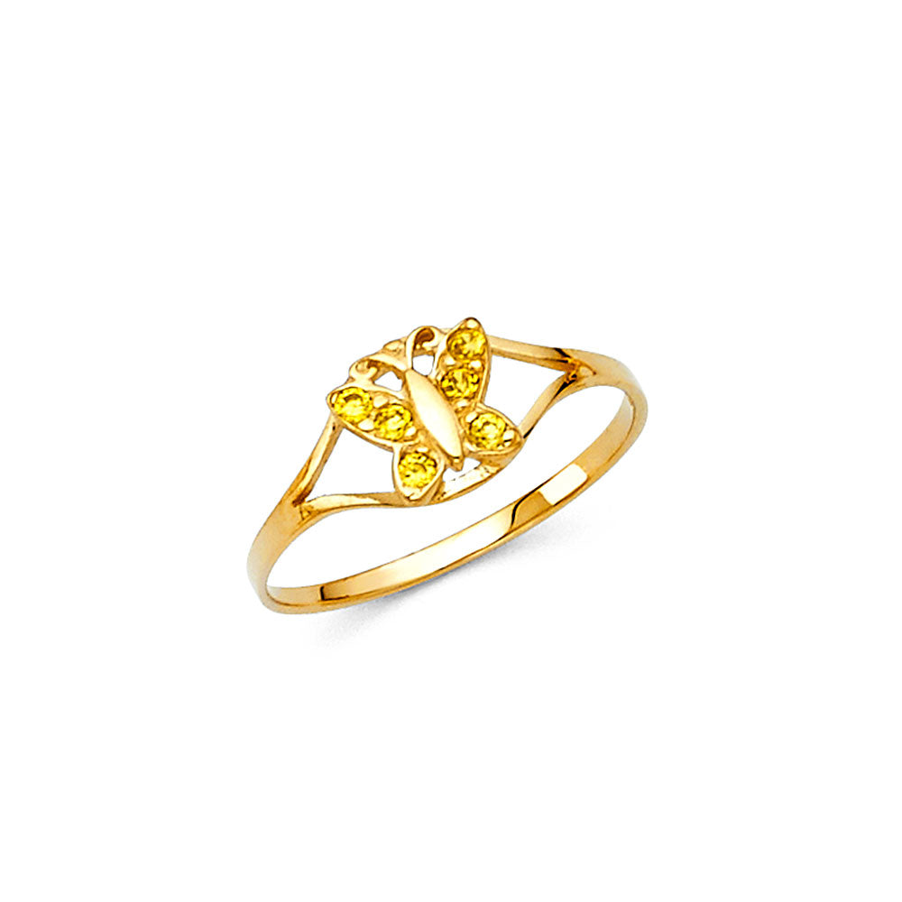 14K Gold November CZ Birthstone Butterfly Baby Ring or Women's Pinky RIng