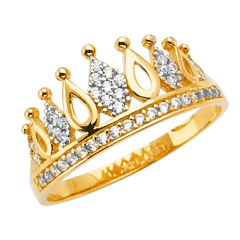 14K Solid Gold CZ Crown Ring