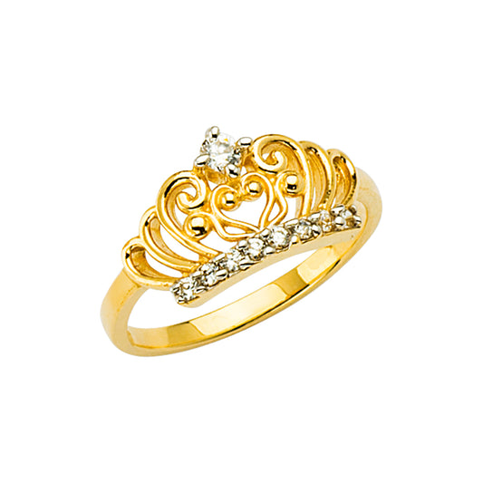 14k solid gold crown heart cz baby ring
