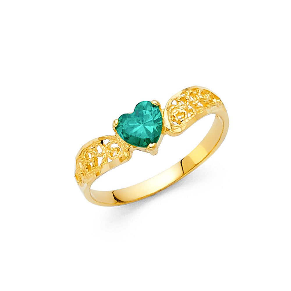 14K Solid Gold Heart CZ Ring(Pink, Green, Red, White)