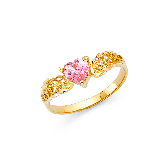 Anillo de oro macizo de 14 quilates con forma de corazón y circonita cúbica (rosa, verde, rojo, blanco)