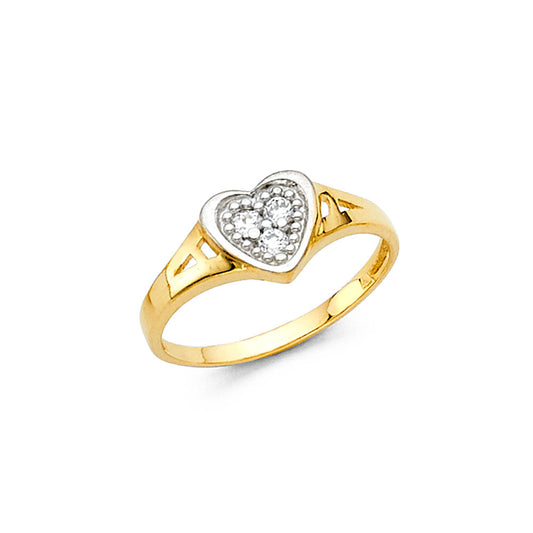 14k solid gold heart filled cz baby ring