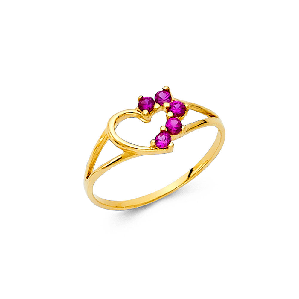 14K Gold Half-Heart CZ Baby Ring – Solid 14K yellow gold with half-heart design and colorful CZ accents. Available in white, pink, and red. Perfect for babies or as a dainty women’s pinky ring