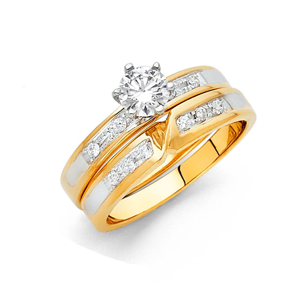 14k gold wedding trio set