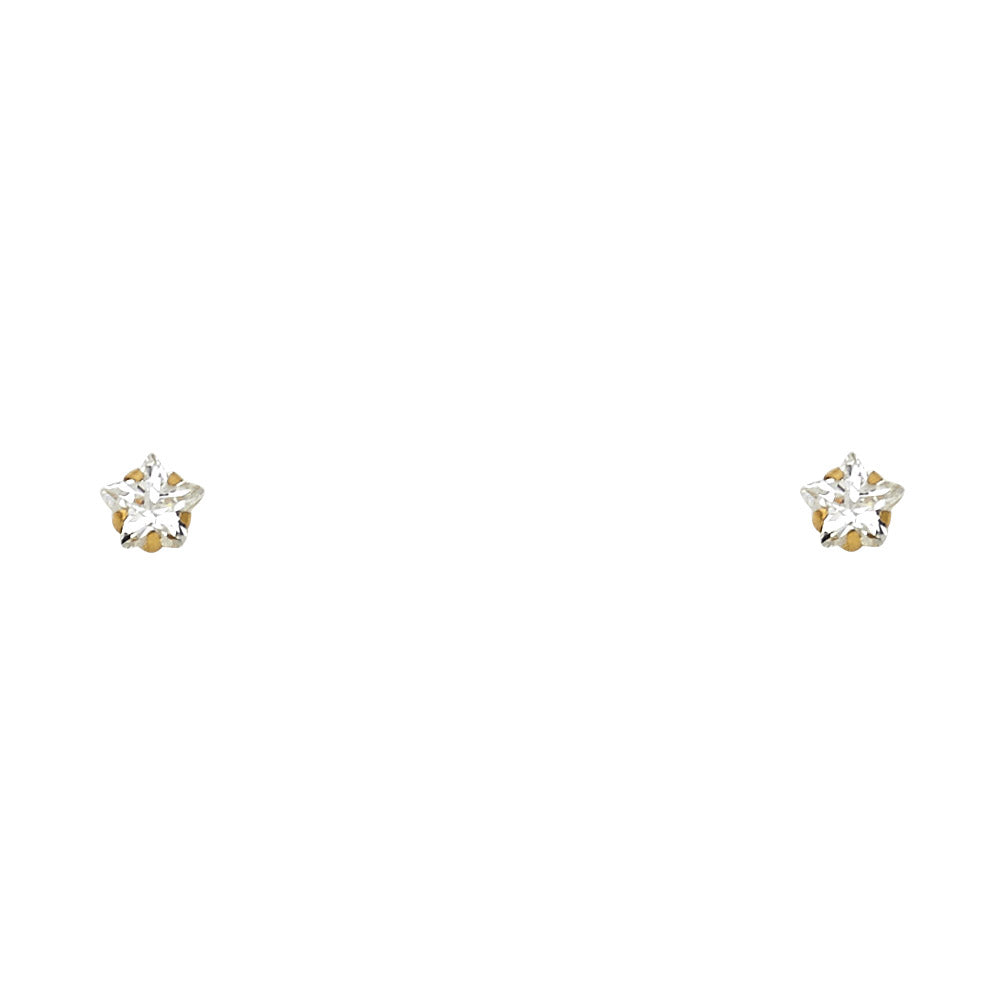 14K Gold Star CZ Stud Earrings – 4mm (Screw Back)