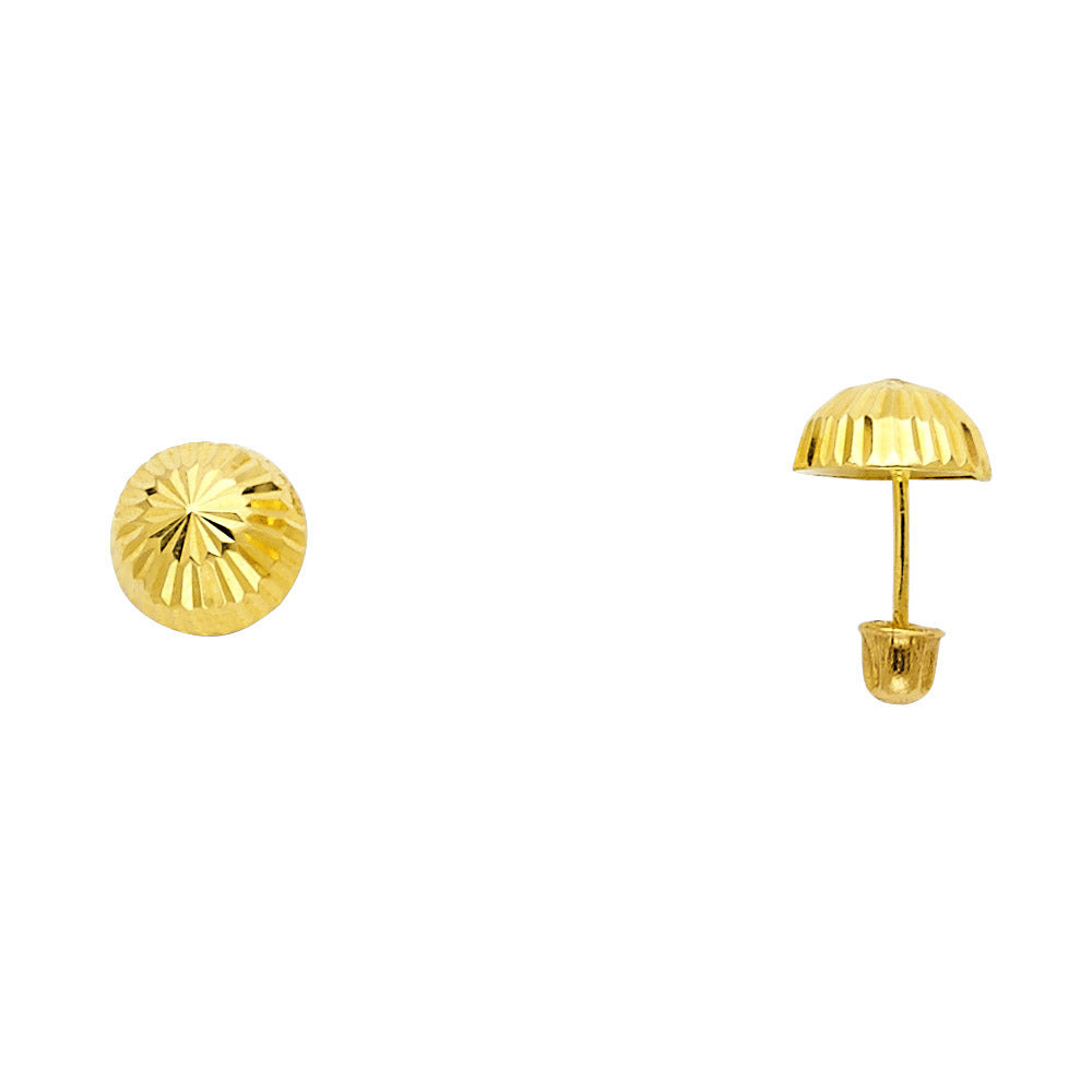 14K Gold 3.8mm Fluted Half Ball Stud Earrings (Screw Back)
