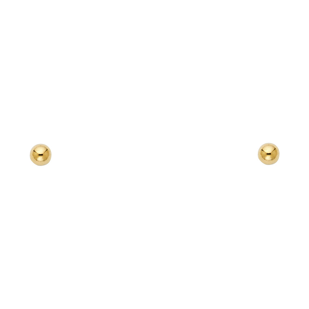 14K Gold 3mm Ball Stud Earrings (Screw Back)