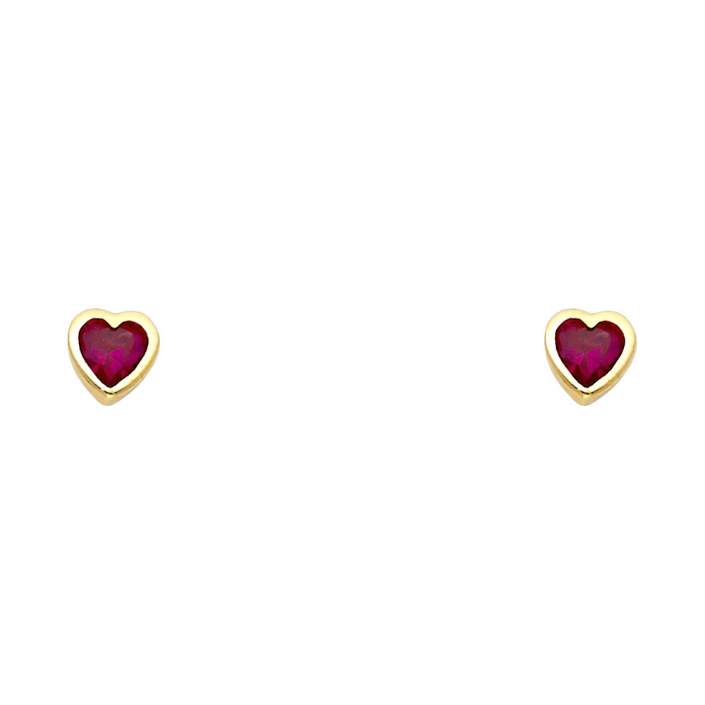 14K Gold Red Heart Screw Back Earrings