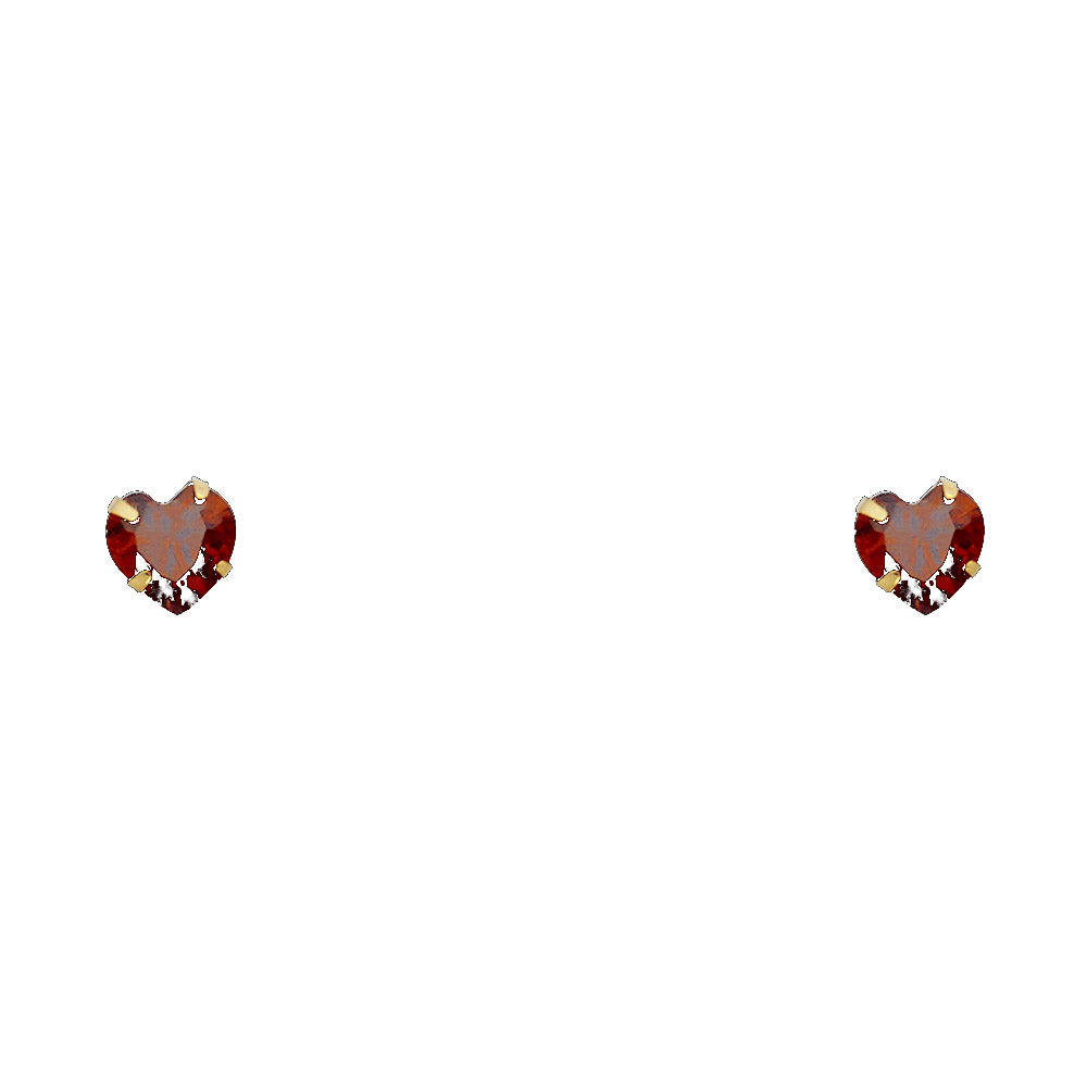 14K Gold 5mm Heart Birthstone Stud Earrings — January (Garnet CZ)