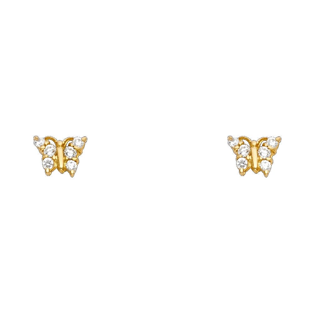 14K Gold CZ Butterfly Screw Back Earrings