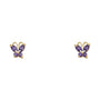14K gold butterfly screw back earrings with purple CZ stones – secure screw back closure, dainty everyday stud