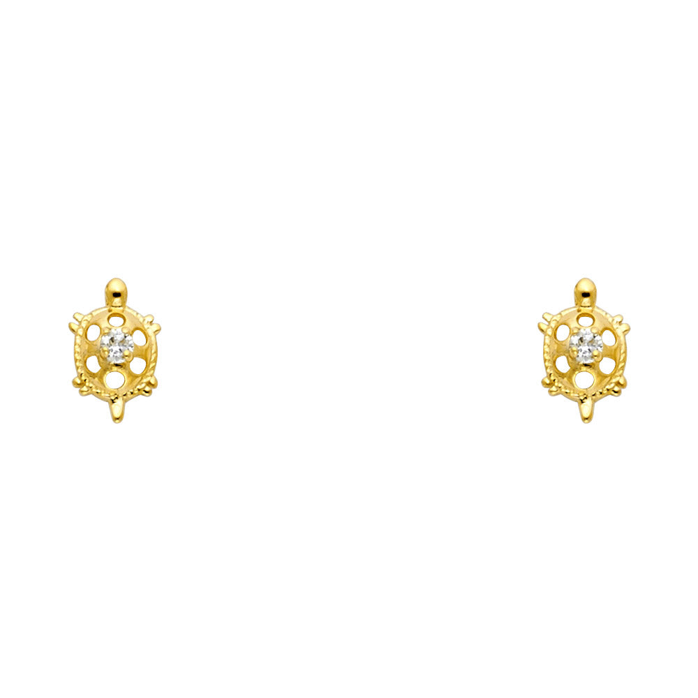 14K Gold Turtle CZ Stud Earrings