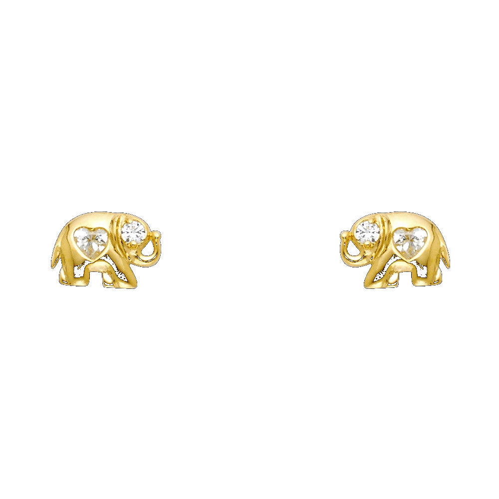 14K Gold Elephant CZ Stud Earrings