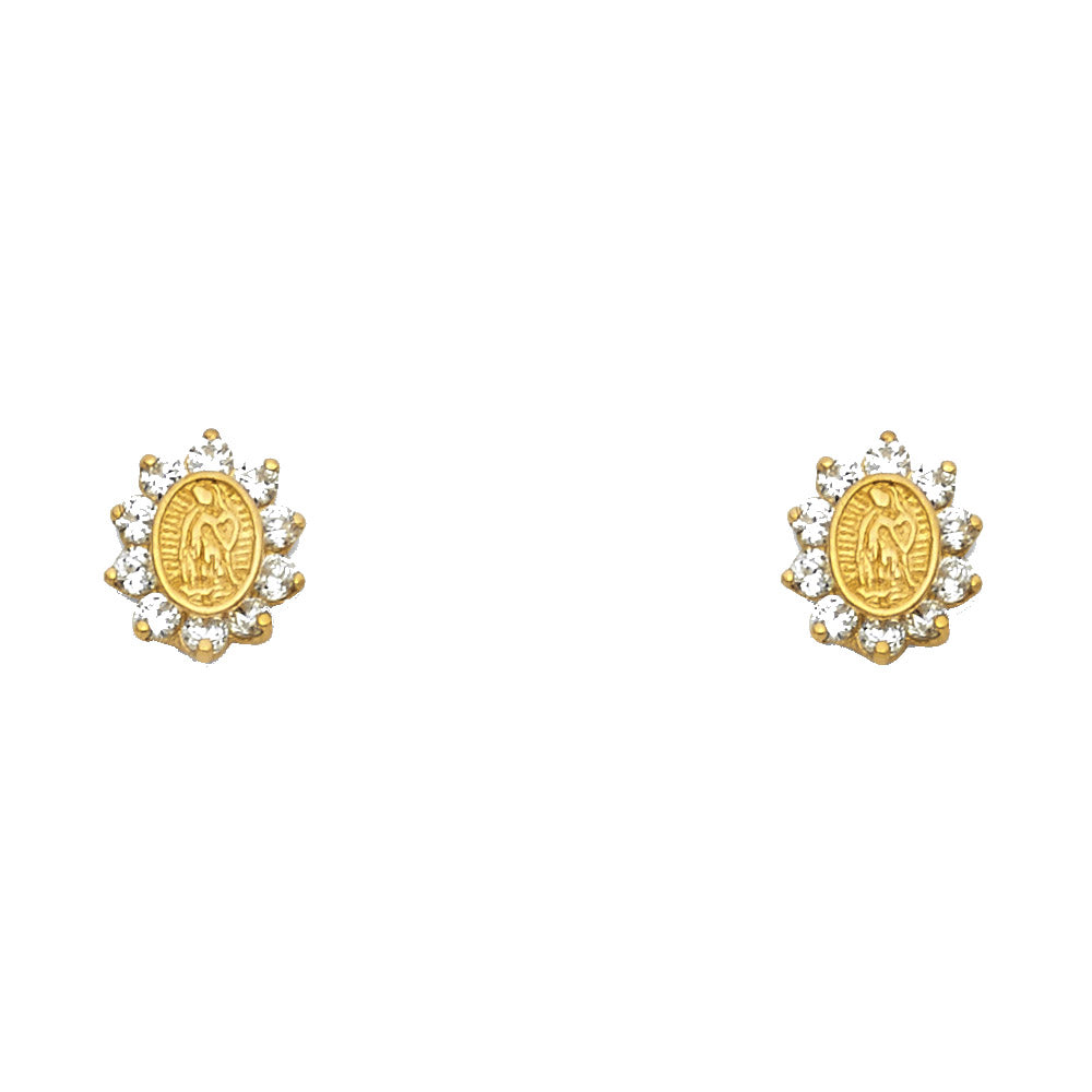 14K Guadalupe CZ Halo Stud Earrings