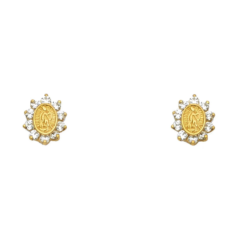 Virgencita Brillito – 14K Gold CZ Screw Back Earrings