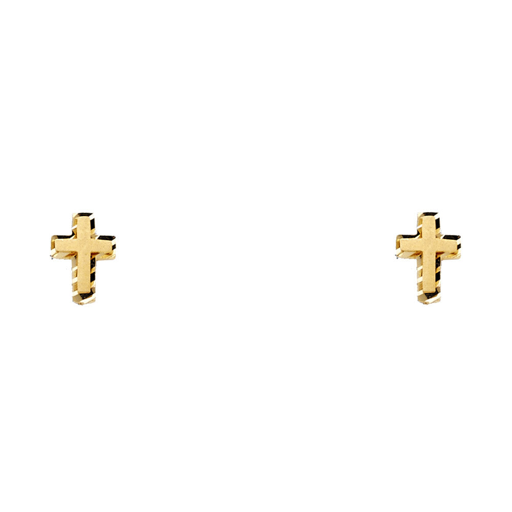 14K Gold Cross Stud Earrings