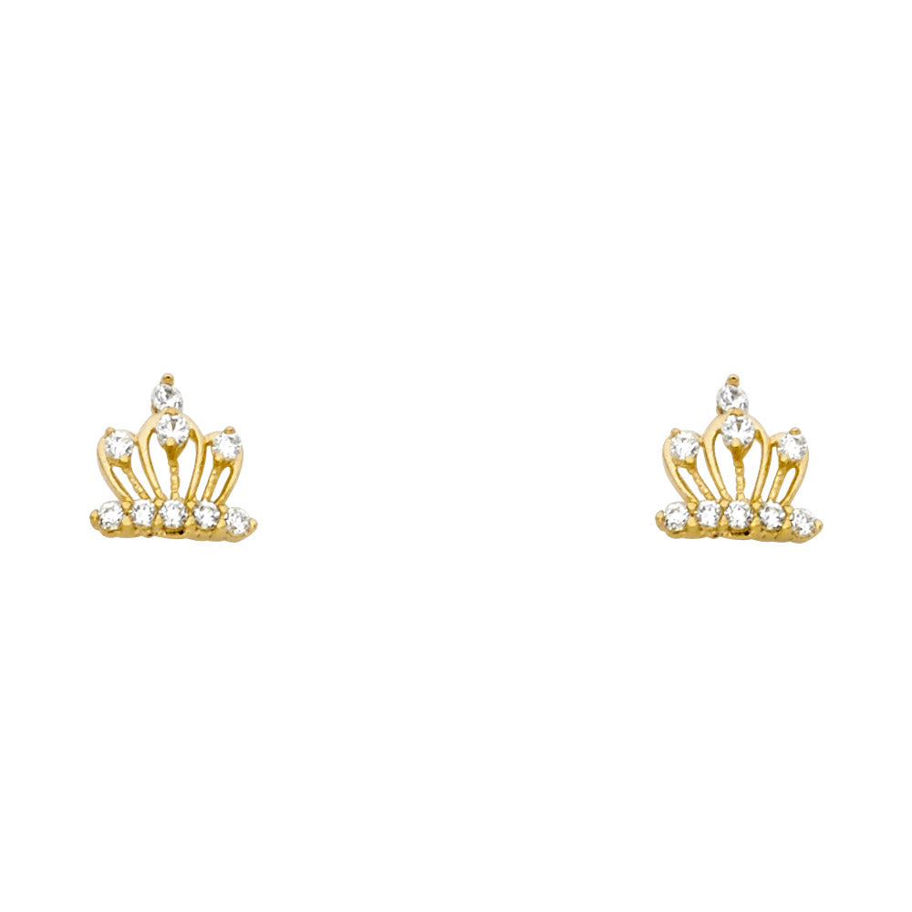 14K Gold Crown CZ Stud Earrings