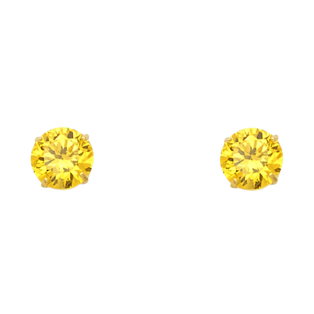 Pendientes de botón con cierre de rosca y canasta con piedra de nacimiento de 4 mm en oro de 14 quilates