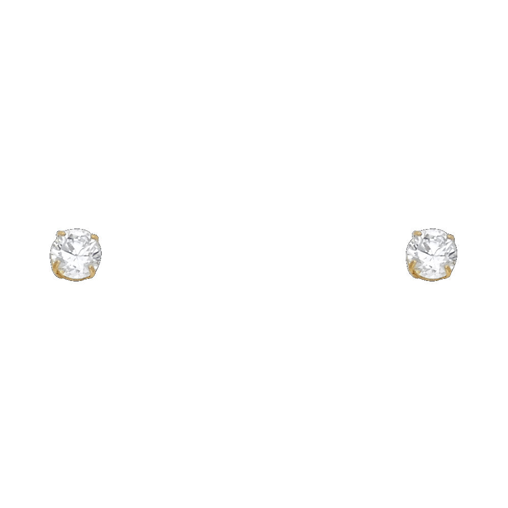 14k gold white cz stud earrings 4mm