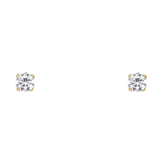 14k gold white cz stud earrings 3mm