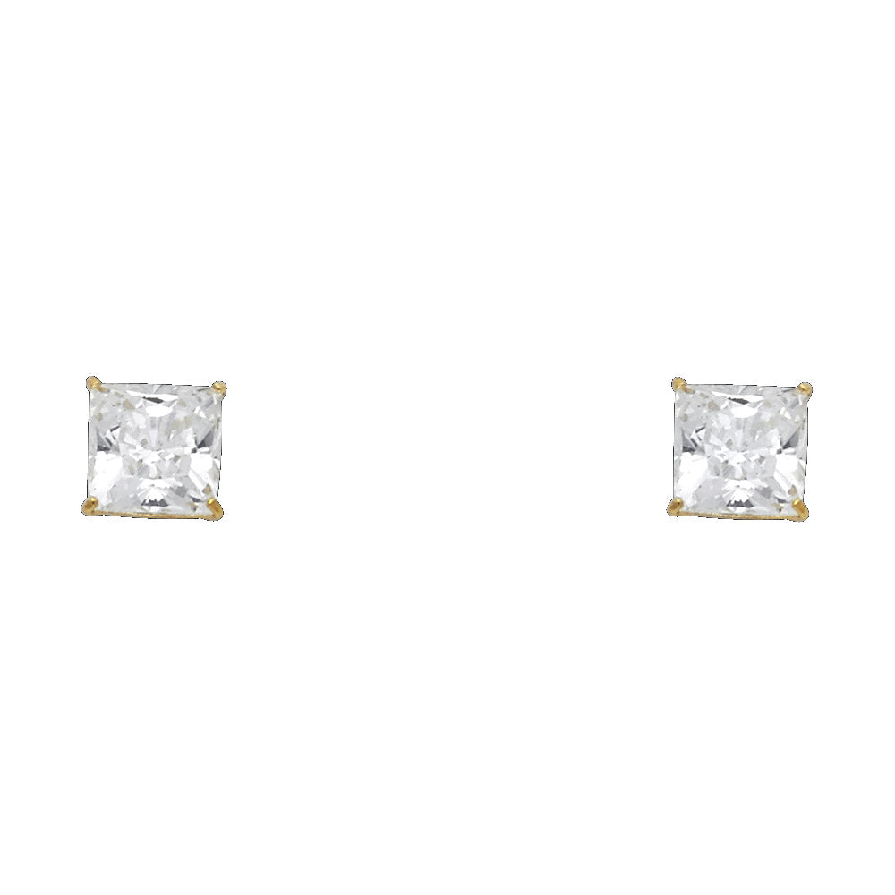 Pendientes de oro de 14 quilates con circonitas cuadradas de 6 mm