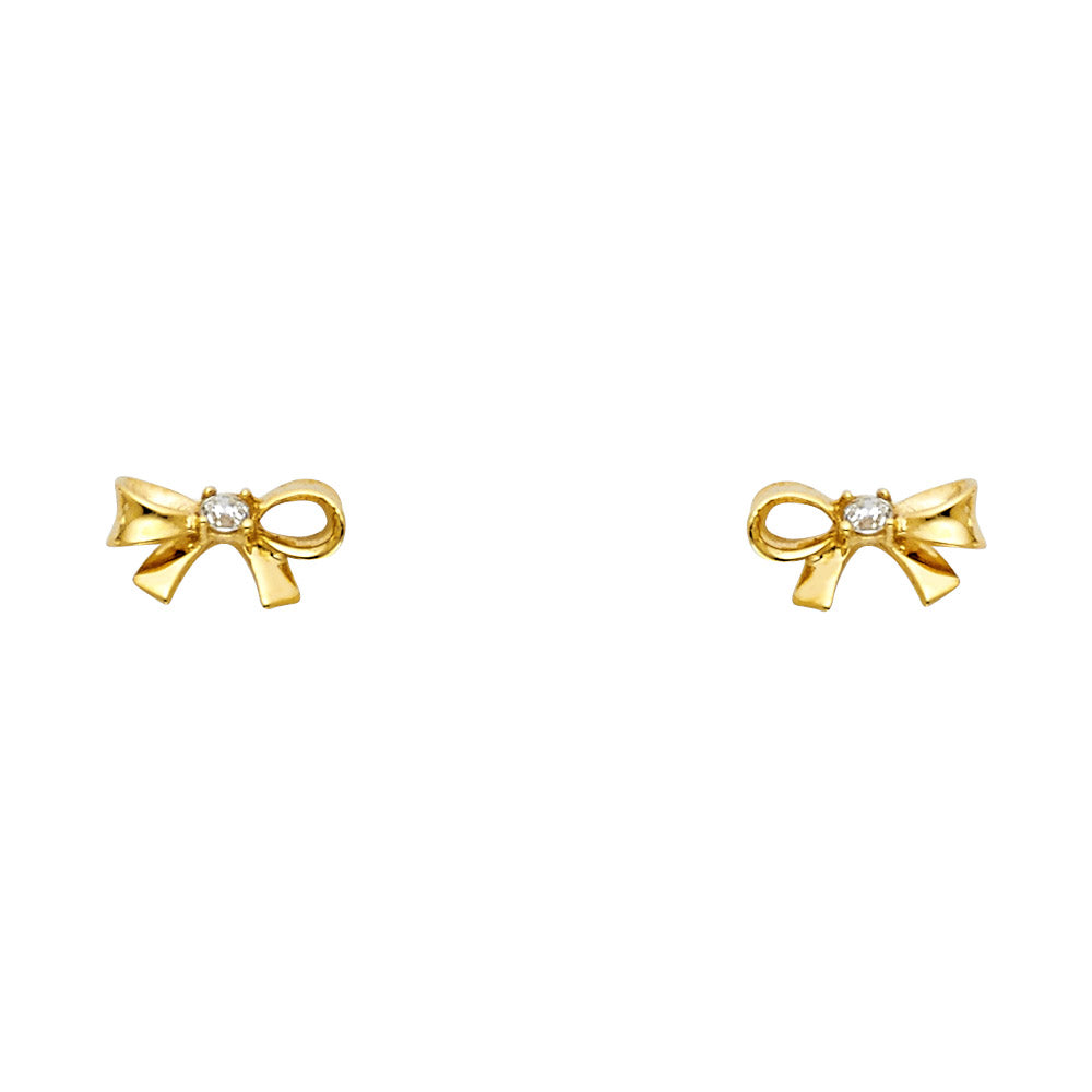 14k CZ Bow Screw Back Earrings (0545)